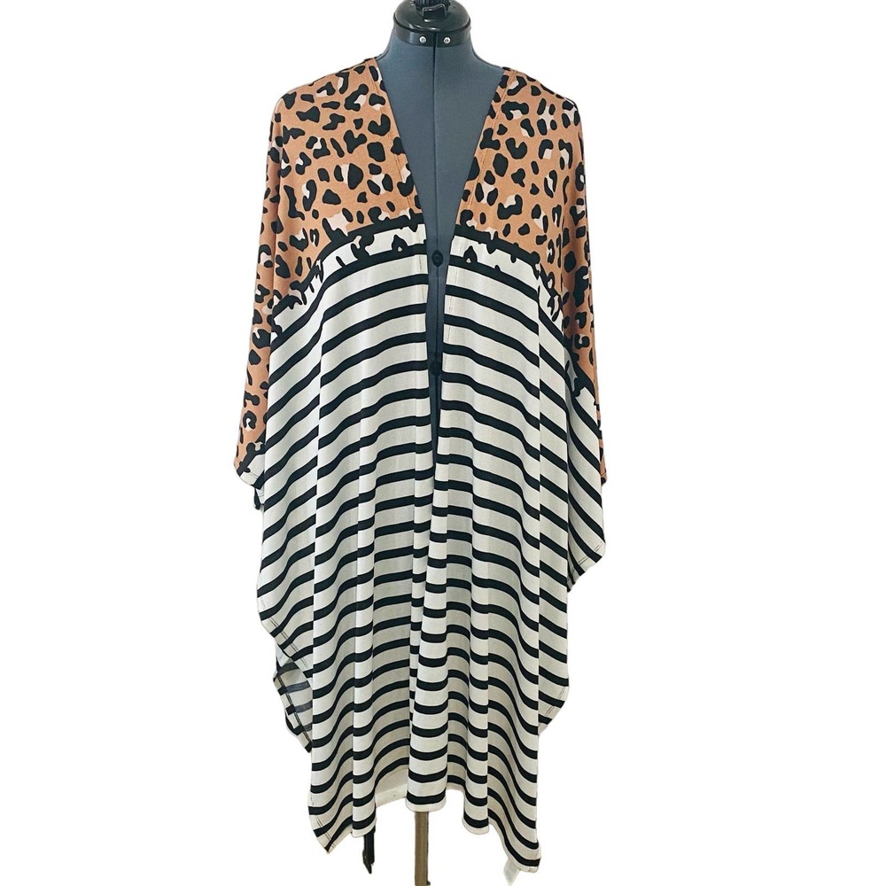 LuLaRoe Wrap L / XL Savannah Kaftan Striped Leopard Animal Print Scarf Kimono